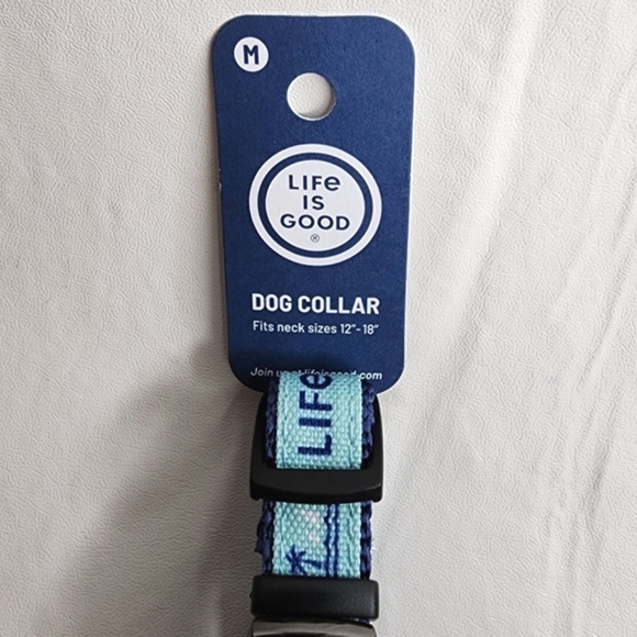 Life is Good Dog Collar Blue Canvas Beach Print Size Medium 12" - 18" NWT - Picture 7 of 8